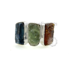 Hermoso azul, verde y naranja Kyanite Sterling Silver Gemstone Ring